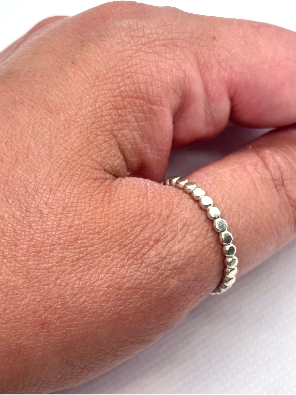 Sterling Silver Flat Beaded Stackable Ring Size 11.5